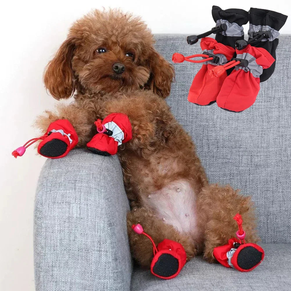 Small Puppy Cat Rain Snow Booties Outdoor Paw Protector Warm Dog Cat Shoes Accessory 4Pcs Waterproof Anti Slip Cat Dog Pet Shoes