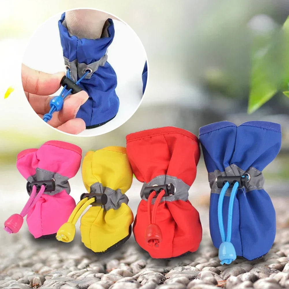 Small Puppy Cat Rain Snow Booties Outdoor Paw Protector Warm Dog Cat Shoes Accessory 4Pcs Waterproof Anti Slip Cat Dog Pet Shoes