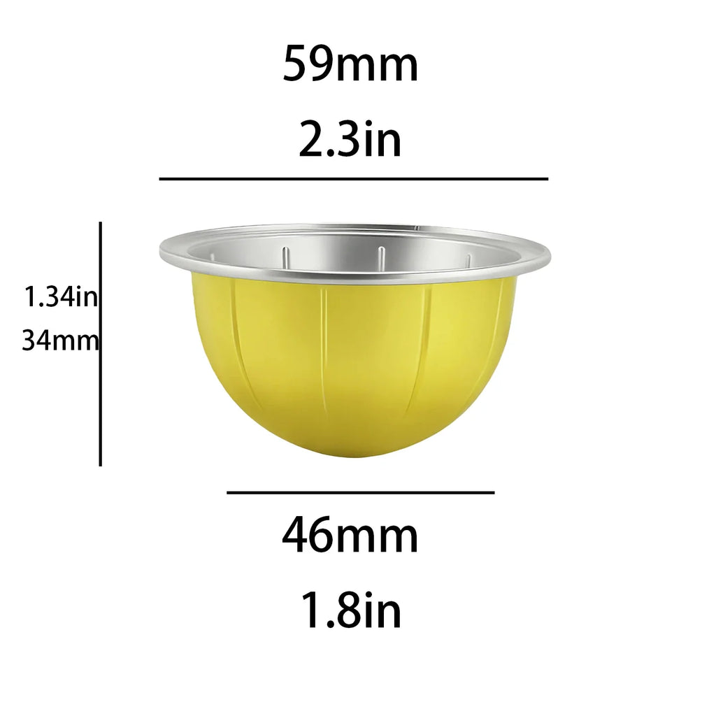 Gold reusable coffee capsule set, fitted with tamper, cleaning brush, spoon and silicone lid.