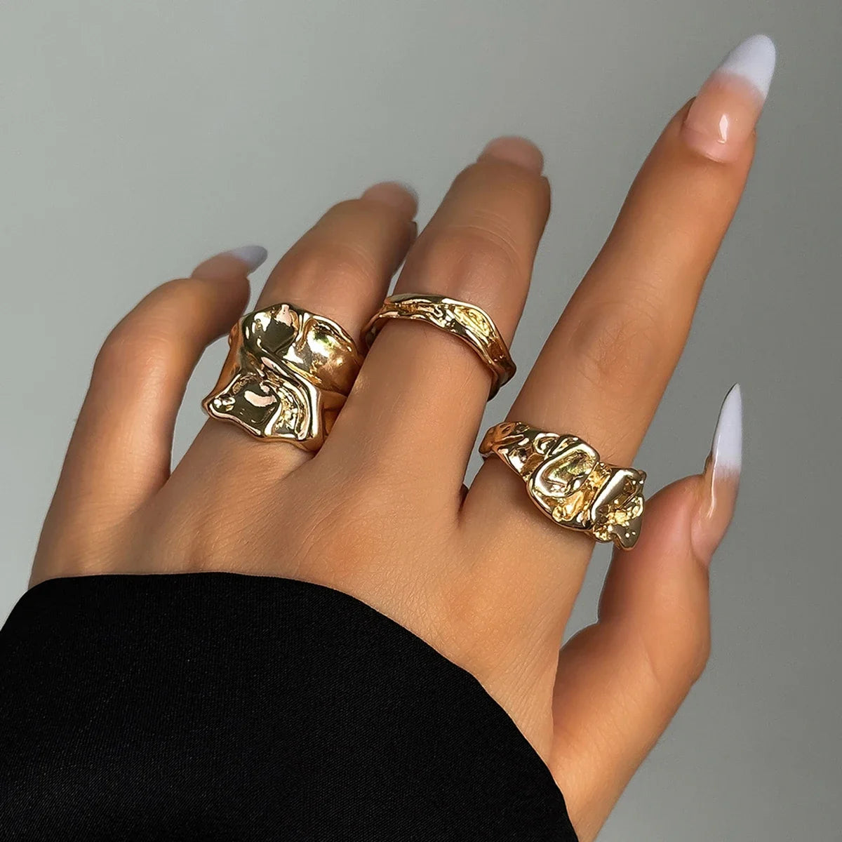 3Pcs Vintage Irregular Pleated Open Ring for Women Men Vintage Punk Liquid Metal Style Finger Y2K Accessories Fashion Jewelry
